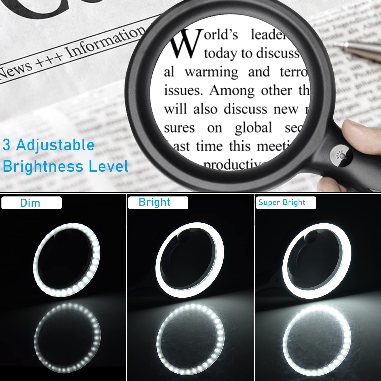 Xccbbow 30x 60x Magnifying Glass with Light and 33 LEDs for Easy Reading and Detailed Viewing - View 3 of 8