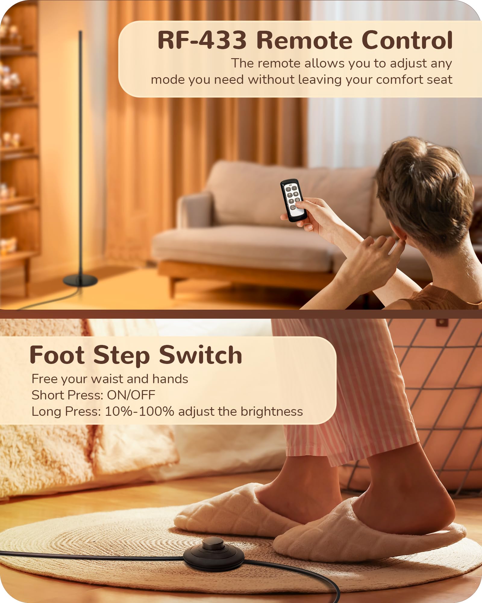 EDISHINE EDISHINE LED Corner Floor Lamp Minimalist Dimmable Remote Control 57.5 Inches Tall for Living Room Bedroom Home Office 7 Color Temperature Black - View 4 of 8