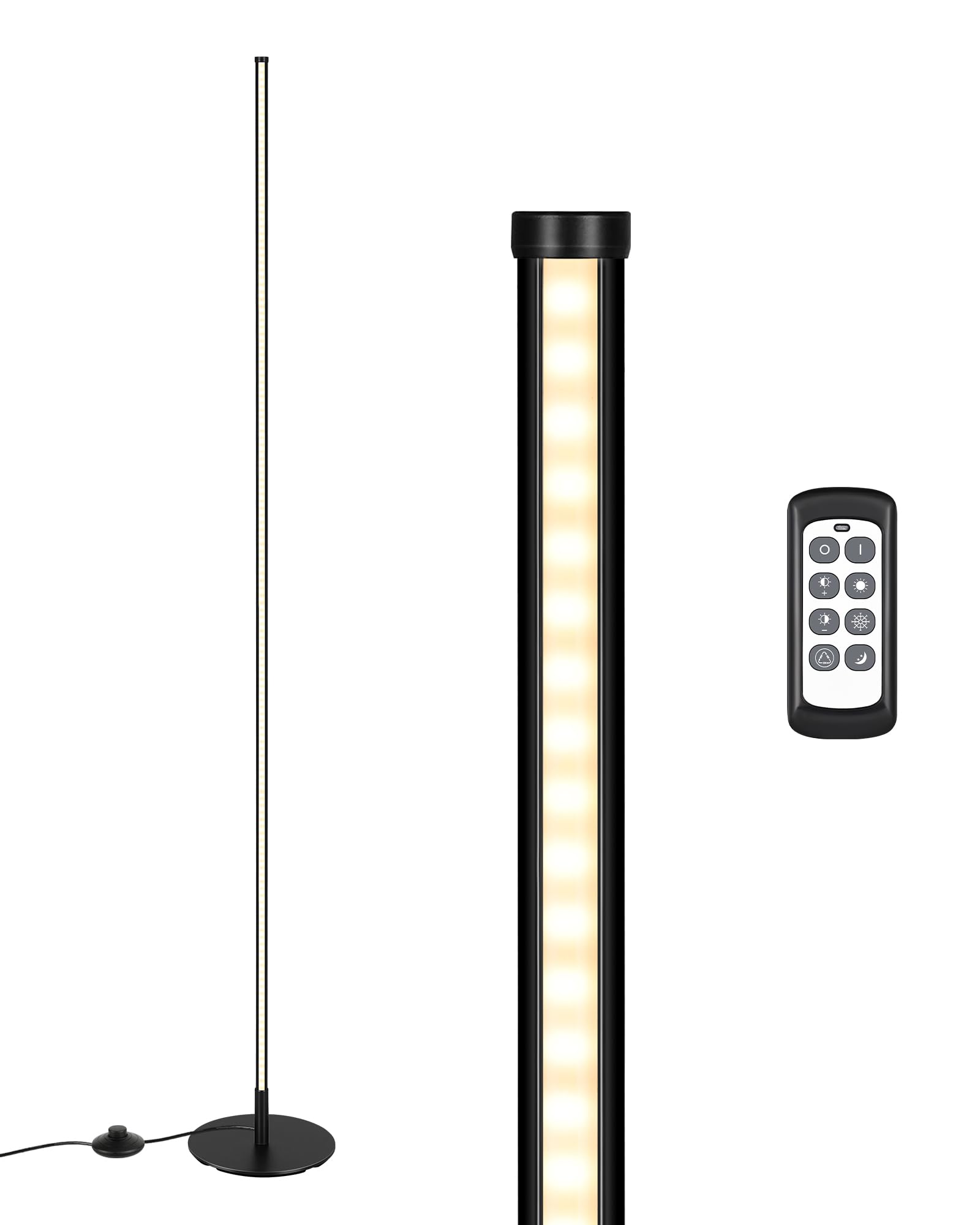 EDISHINE EDISHINE LED Corner Floor Lamp Minimalist Dimmable Remote Control 57.5 Inches Tall for Living Room Bedroom Home Office 7 Color Temperature Black - View 8 of 8
