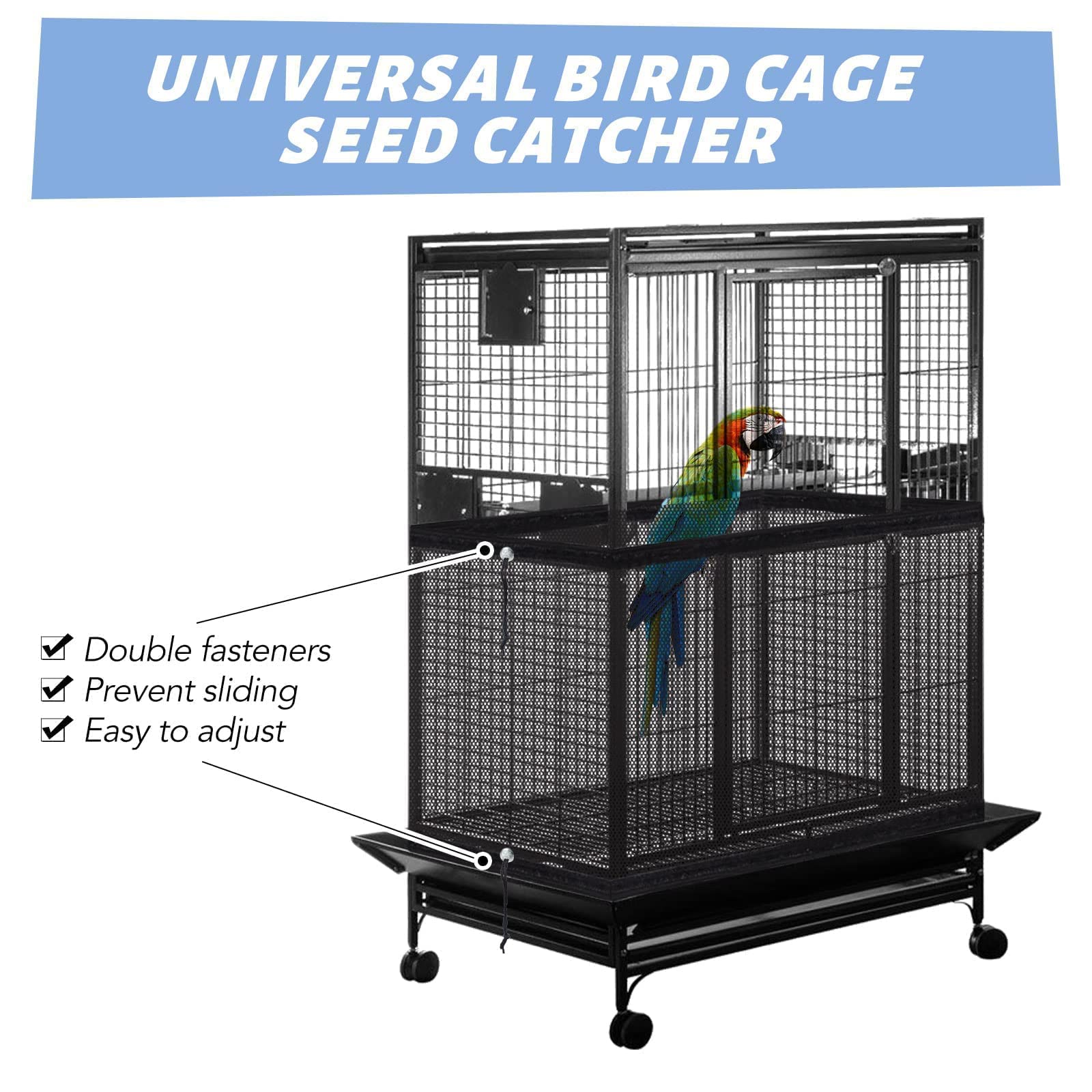 KFPPLXQ KFPPLXQ Adjustable Bird Cage Netting Seed Catcher Large Soft Breathable Mesh for Indoor Round Square Cages 80 to 118 Inch Circumference - View 7 of 9