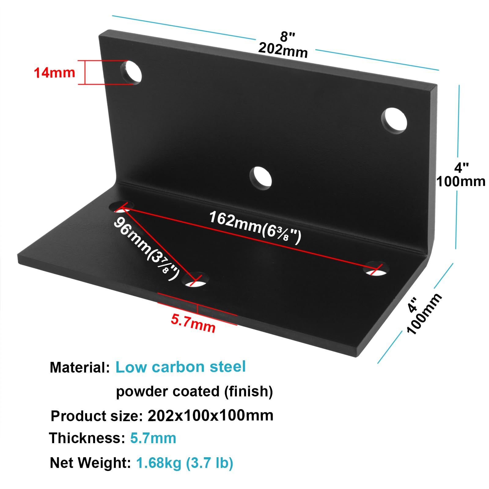 eoere Heavy Duty Steel Corner Brackets 8 x 4 Inches 90 Degree Support for Countertops and Fireplaces Max Load 300 lbs 2 PCS - View 2 of 3