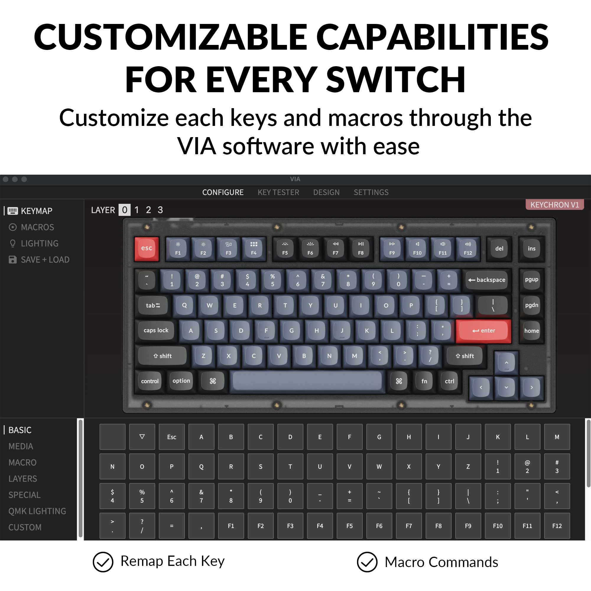Keychron Keychron V1 Wired Custom Mechanical Keyboard - 75% QMK/VIA, Hot-Swappable K Pro Brown Switch, Frosted Black for Mac/Windows/Linux - View 3 of 9