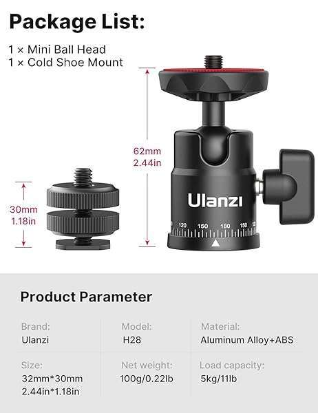 ULANZI Select ULANZI H28 Mini Ball Head: Panoramic Tripod & Dual Hot Shoe Mount for DSLR, GoPro, Smartphone - 5.5lb Load Capacity - View 5 of 6