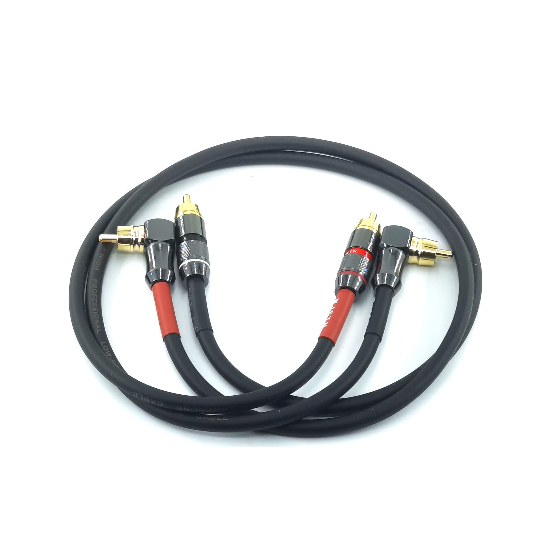 WJSTN-055 90 Degree Right Angle RCA Subwoofer Cable Audio Cable RCA Male to Male Audio Video Cord for Subwoofer, HDTV, Amplifiers,Home Theater,Hi-Fi Systems,Subwoofe 2 Pack (2FT)