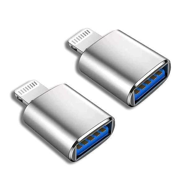 esbeecables Apple MFi Certified Lightning to USB Female Adapter - 2 Pack for iPhone 13/12/11/XR/XS/8/7, OTG Data Sync & Card Reader