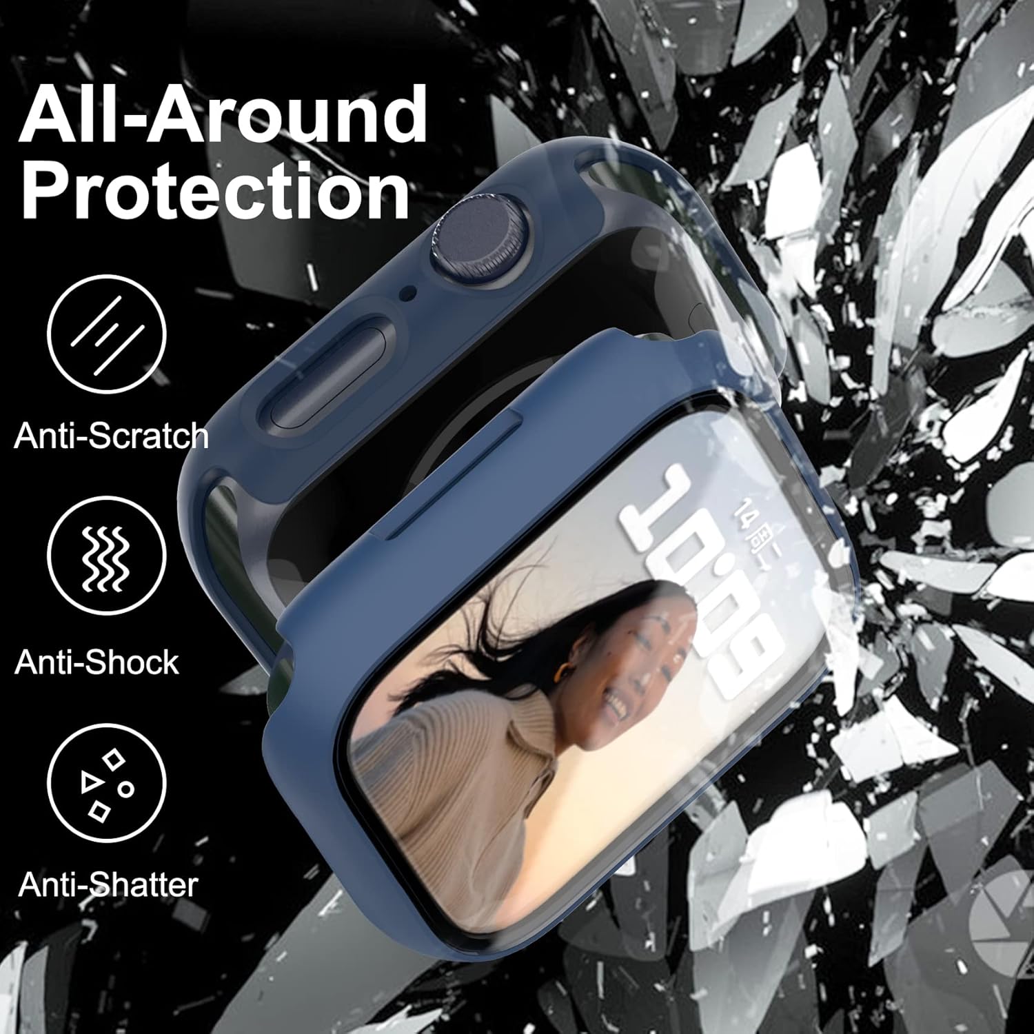 KPYJA KPYJA 4-Pack Tempered Glass Screen Protector for Apple Watch Series 9 8 7 45mm with Slim Hard PC Case Ultra-Thin Protective Cover - View 4 of 7