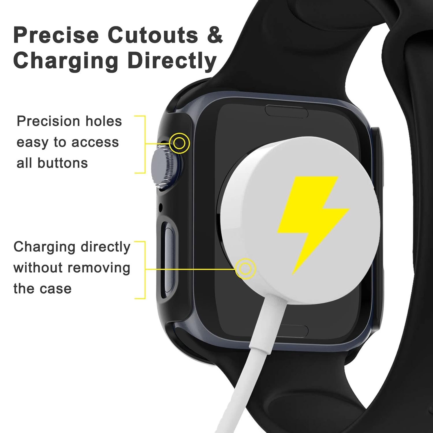 KPYJA KPYJA 4-Pack Tempered Glass Screen Protector for Apple Watch Series 9 8 7 45mm with Slim Hard PC Case Ultra-Thin Protective Cover - View 5 of 7