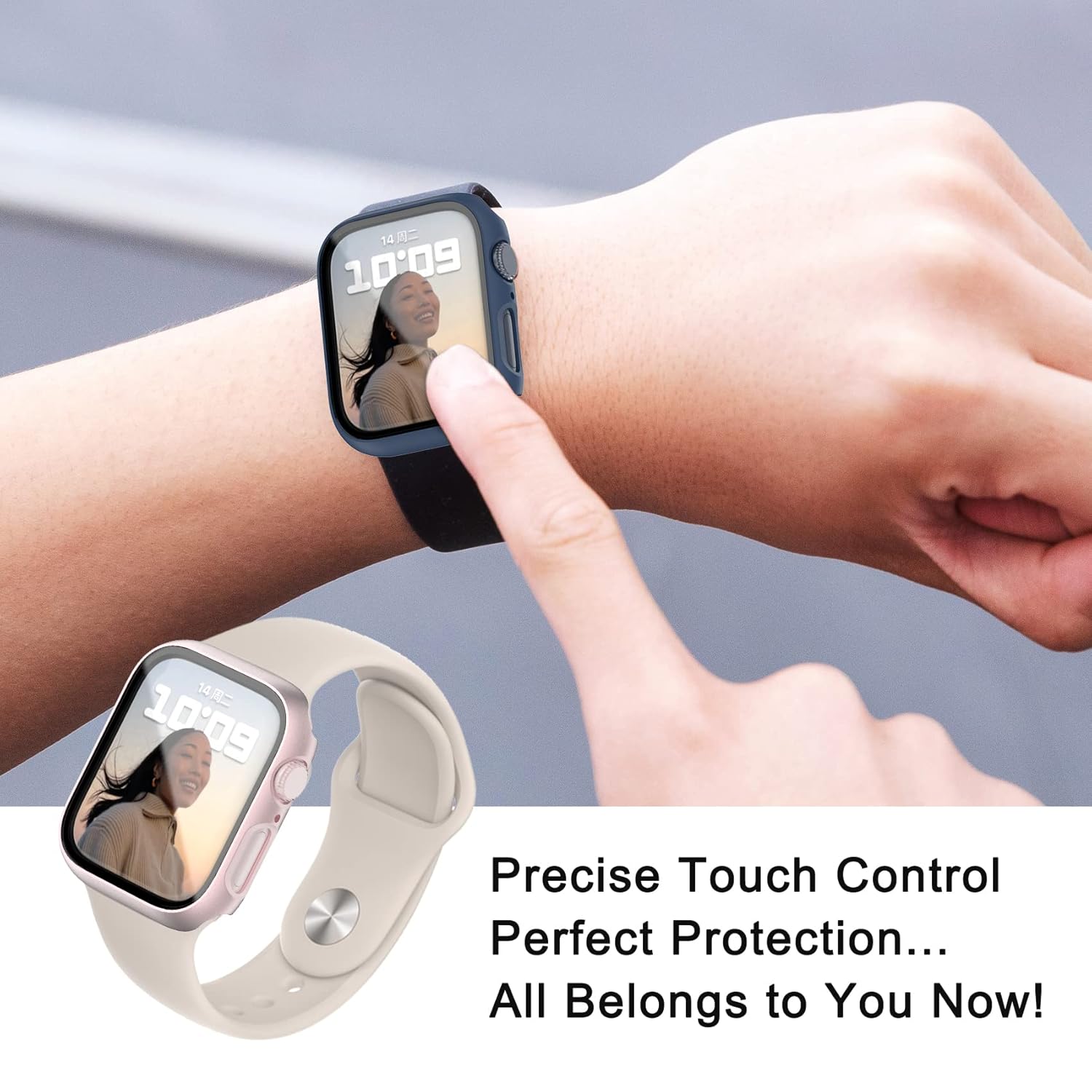 KPYJA KPYJA 4-Pack Tempered Glass Screen Protector for Apple Watch Series 9 8 7 45mm with Slim Hard PC Case Ultra-Thin Protective Cover - View 6 of 7