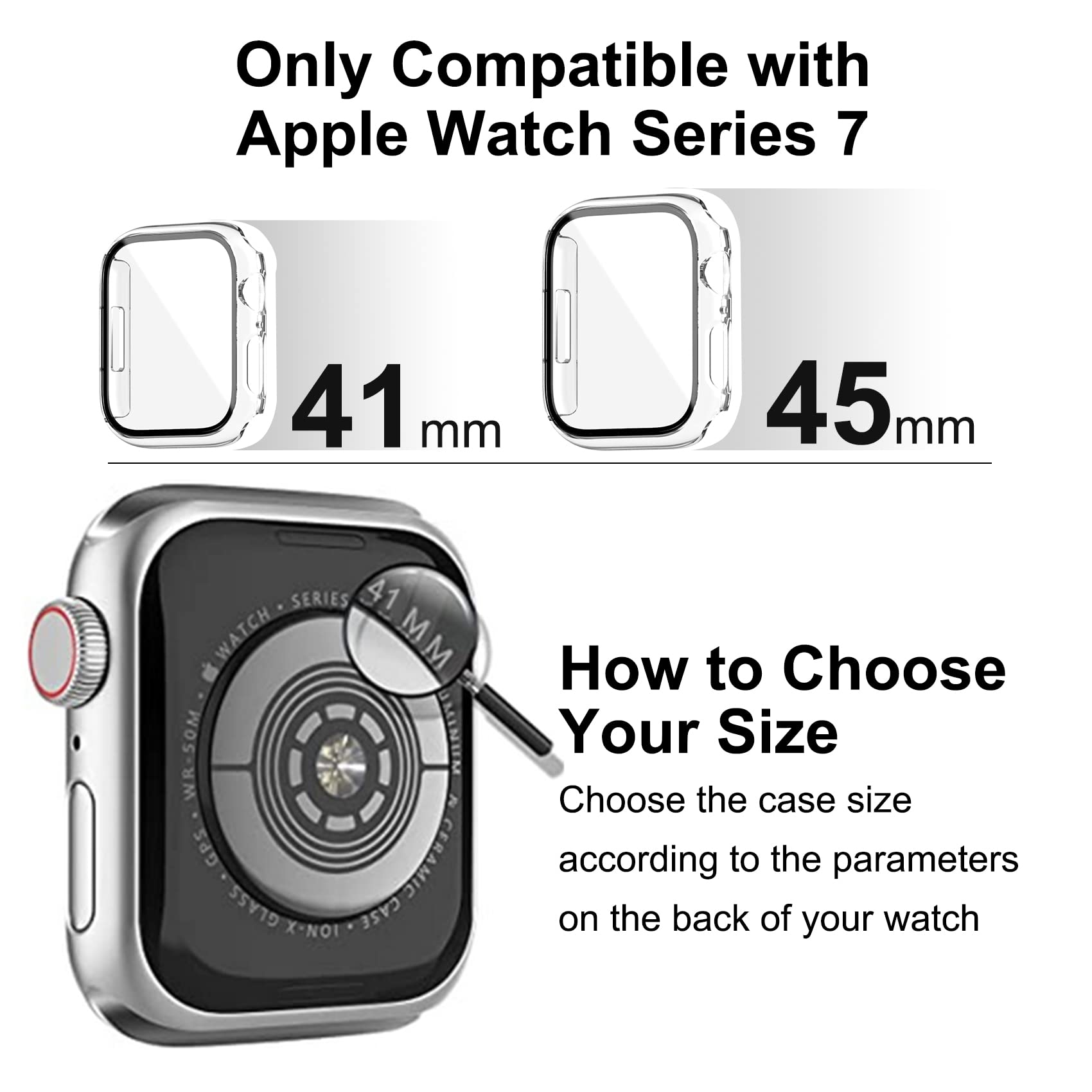 KPYJA KPYJA 4-Pack Tempered Glass Screen Protector for Apple Watch Series 9 8 7 41mm Slim Hard PC Case Ultra-Thin Protective Cover - View 2 of 6