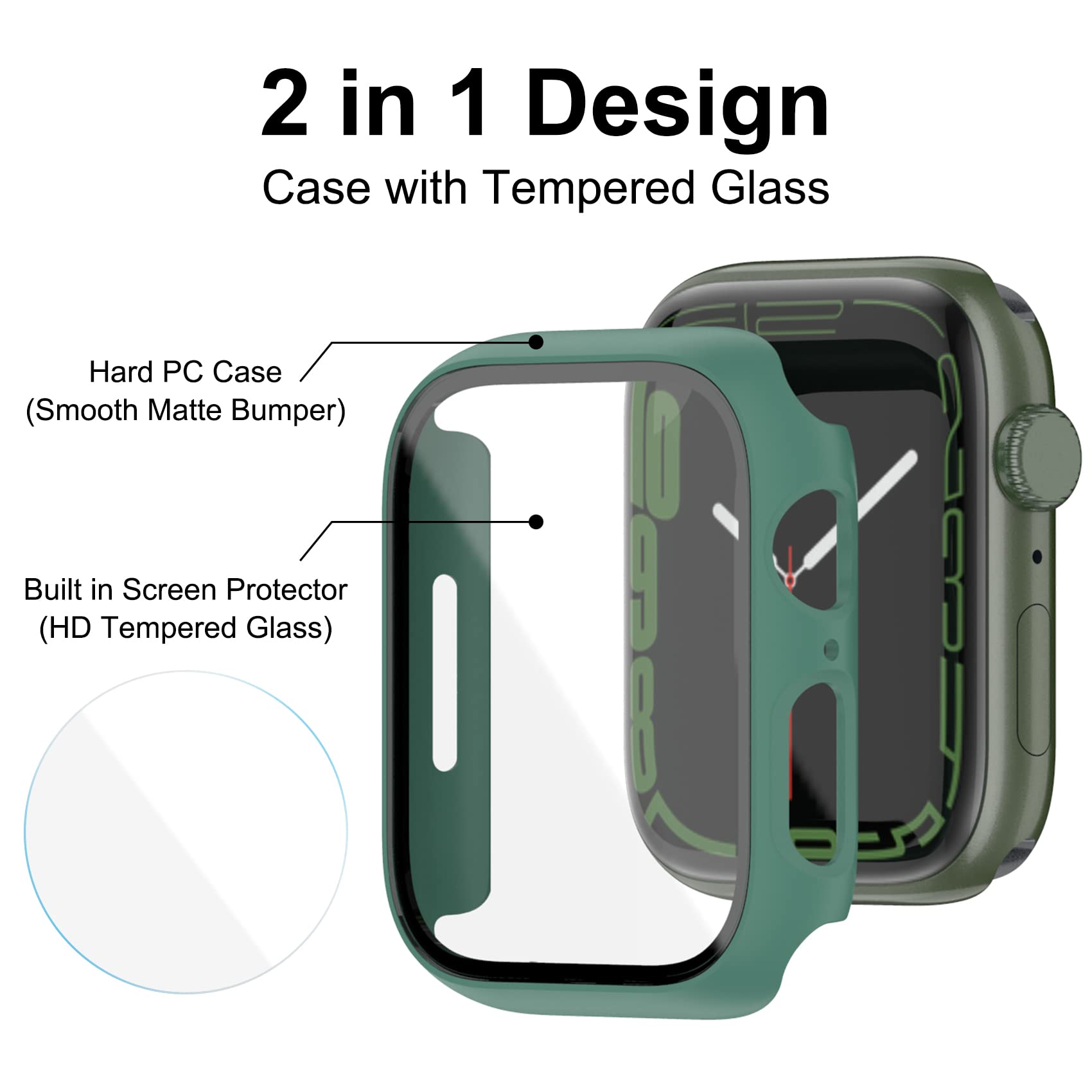 KPYJA KPYJA 4-Pack Tempered Glass Screen Protector for Apple Watch Series 9 8 7 41mm Slim Hard PC Case Ultra-Thin Protective Cover - View 3 of 6
