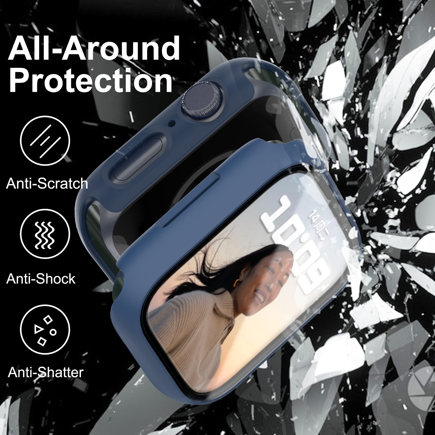 KPYJA KPYJA 4-Pack Tempered Glass Screen Protector for Apple Watch Series 9 8 7 41mm Slim Hard PC Case Ultra-Thin Protective Cover - View 4 of 6