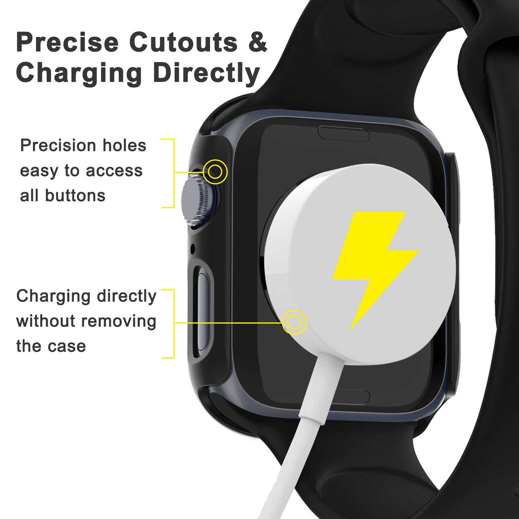 KPYJA KPYJA 4-Pack Tempered Glass Screen Protector for Apple Watch Series 9 8 7 41mm Slim Hard PC Case Ultra-Thin Protective Cover - View 5 of 6