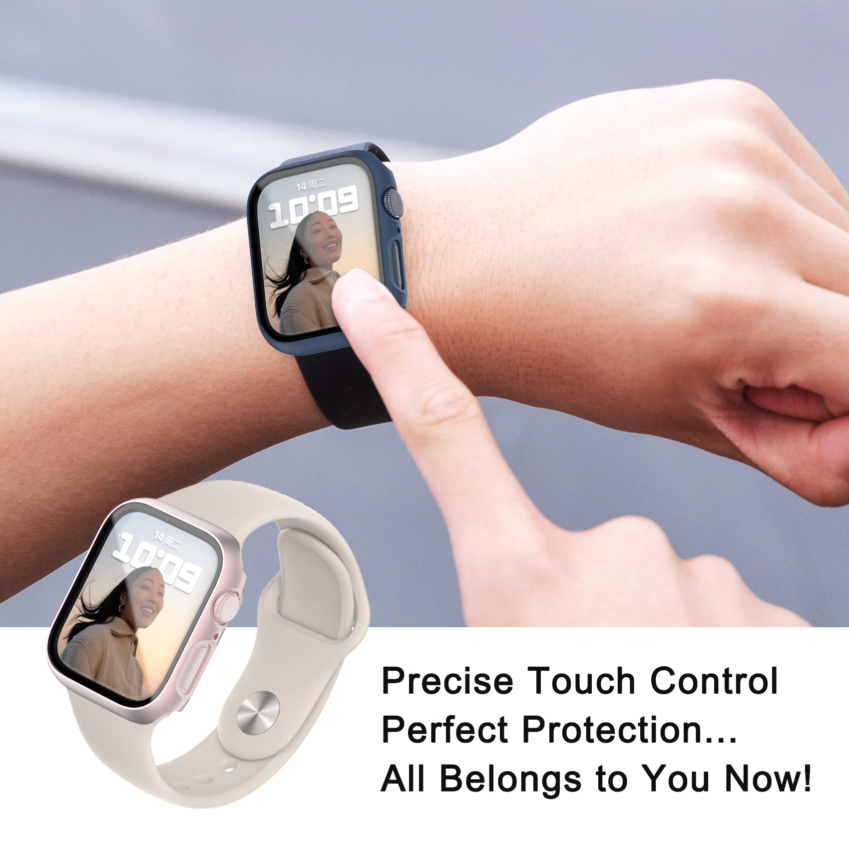 KPYJA KPYJA 4-Pack Tempered Glass Screen Protector for Apple Watch Series 9 8 7 41mm Slim Hard PC Case Ultra-Thin Protective Cover - View 6 of 6