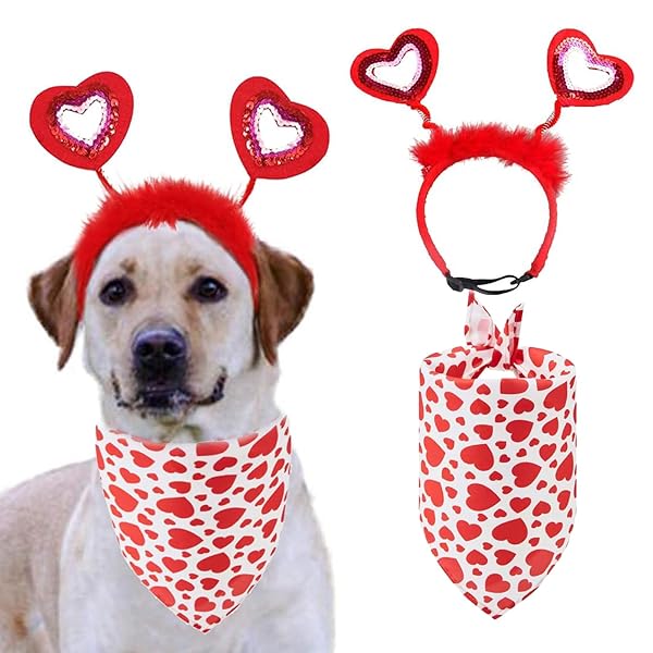 NIUEFH Valentines Heart Headband Dog Costume Red Love Hearts for Pets Glitter Valentine's Day Supplies