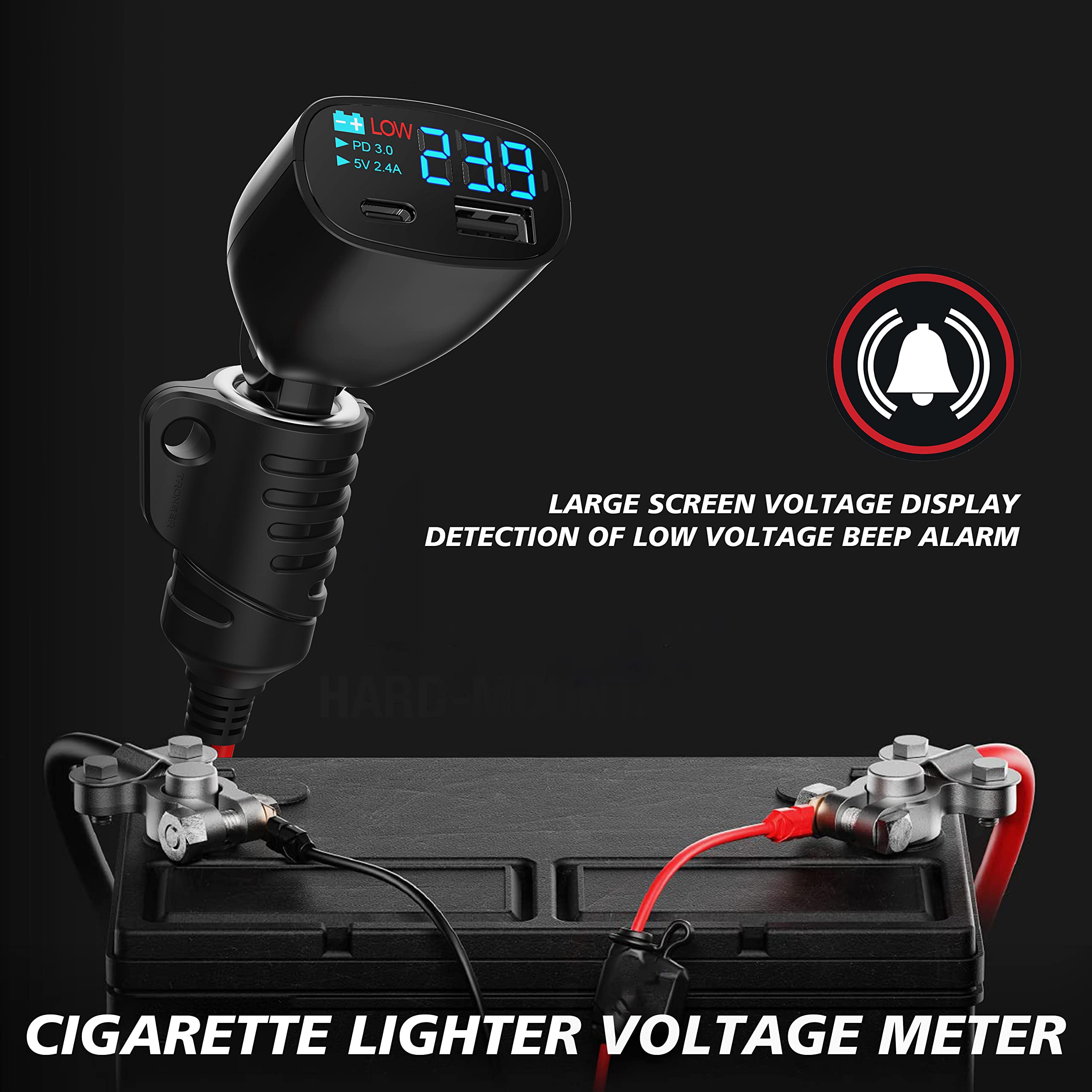 USB C Car Charger Adapter 20W Fast Charge with Voltage Display Compatible with iPhone Galaxy and USB5V2.4A Power Delivery - View 2 of 9