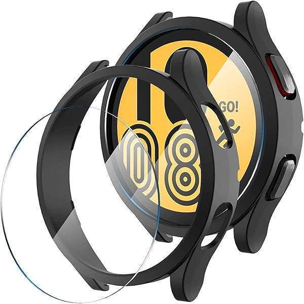 Suoman Suoman 2-Pack Samsung Galaxy Watch 4 Case & 9H Tempered Glass Protector - Durable Anti-Scratch Full Coverage (Black)