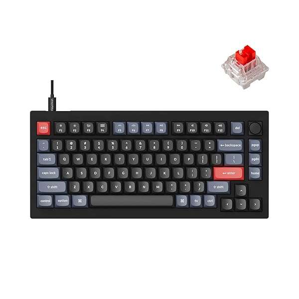 Keychron Keychron V1 75% Wired Mechanical Keyboard - QMK/VIA, Hot-Swappable Red Switches, Mac/Windows/Linux Compatible - Carbon Black