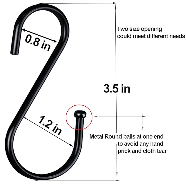 DINGEE 30 Pack Heavy Duty S Hooks - Black Metal S Shaped Hooks for Clothes, Plants, Jewelry & More | 3.5 Inch Durable Hanging Solution - View 7 of 8