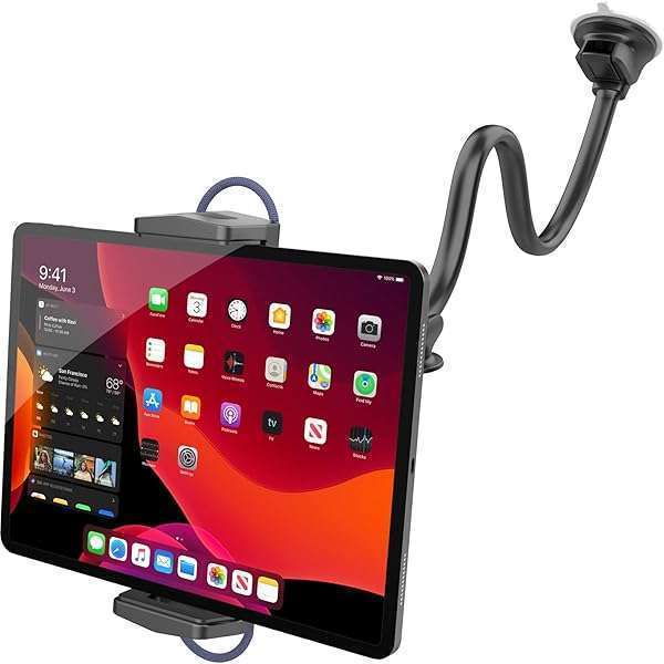 "APPS2Car Tablet Car Mount: Strong Suction Cup Holder for iPad & 7-13" Tablets - Long Arm Windshield Mount"