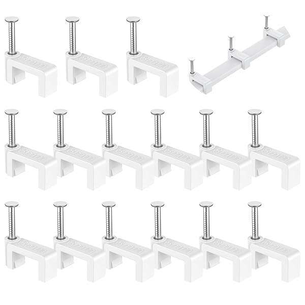 AOPOCKAN TECH AOPOCKAN TECH 100 White Cable Clips for Cat6/Cat7/Cat8 - 8mm Cord Holders with Steel Nails - Perfect for Flat Ethernet Cables
