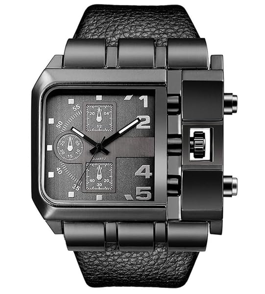 Reginald Reginald Hip Hop Watches for Men Large Face 53MM Stainless Steel Quartz Leather Strap Big Dial Black