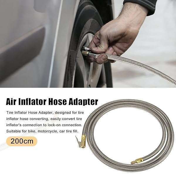 X AUTOHAUX X AUTOHAUX 200cm Flexible Stainless Steel Tire Valve Connect Pipe for Car & Bike - Quick Connect Air Chuck Inflator Hose - View 4 of 9