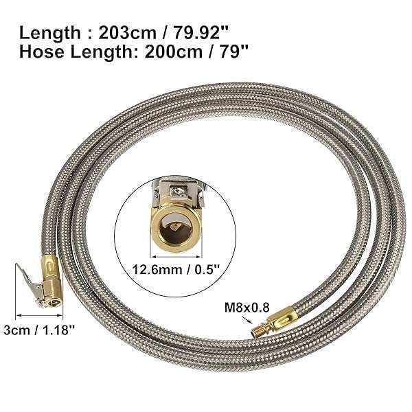 X AUTOHAUX X AUTOHAUX 200cm Flexible Stainless Steel Tire Valve Connect Pipe for Car & Bike - Quick Connect Air Chuck Inflator Hose - View 6 of 9