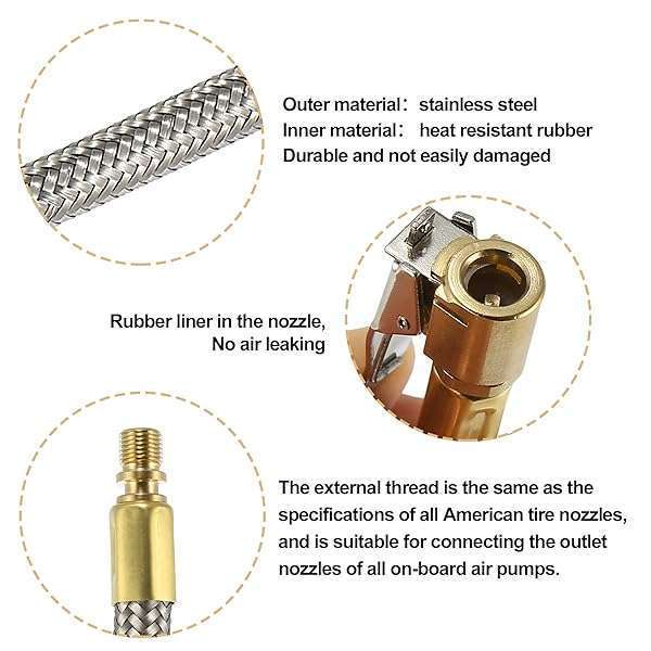 X AUTOHAUX X AUTOHAUX 200cm Flexible Stainless Steel Tire Valve Connect Pipe for Car & Bike - Quick Connect Air Chuck Inflator Hose - View 7 of 9