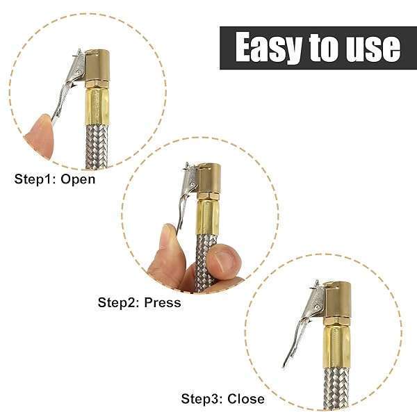 X AUTOHAUX X AUTOHAUX 200cm Flexible Stainless Steel Tire Valve Connect Pipe for Car & Bike - Quick Connect Air Chuck Inflator Hose - View 8 of 9