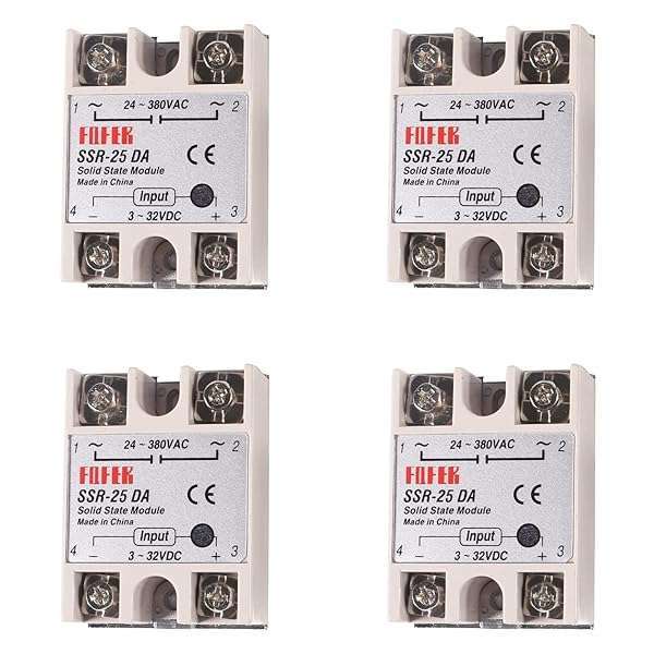 COLIAO Coliao 4pcs SSR-25DA Solid State Relay Module - DC to AC 3-32VDC Input, 24-380VAC Output, 25A, 250V - View 3 of 8