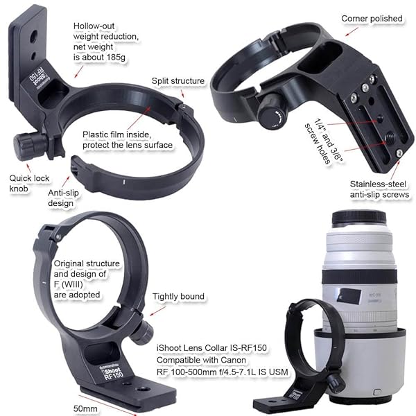 iShoot iShoot Metal Lens Collar for Canon RF 100-500mm - Arca-Swiss Quick Release Tripod Mount - View 4 of 9