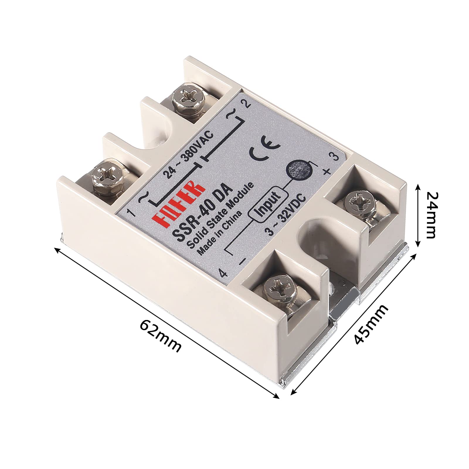 COLIAO SSR-40DA Solid State Relay 40A: 3-32V DC Input, 24-380V AC Output with Heat Sink for Thermostat Control - View 2 of 6