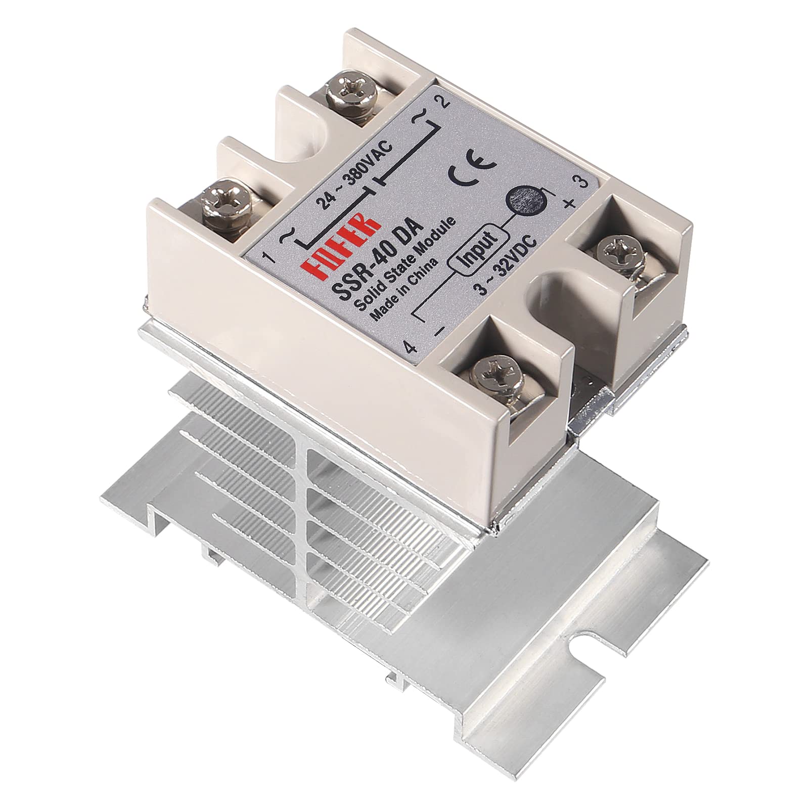 COLIAO SSR-40DA Solid State Relay 40A: 3-32V DC Input, 24-380V AC Output with Heat Sink for Thermostat Control