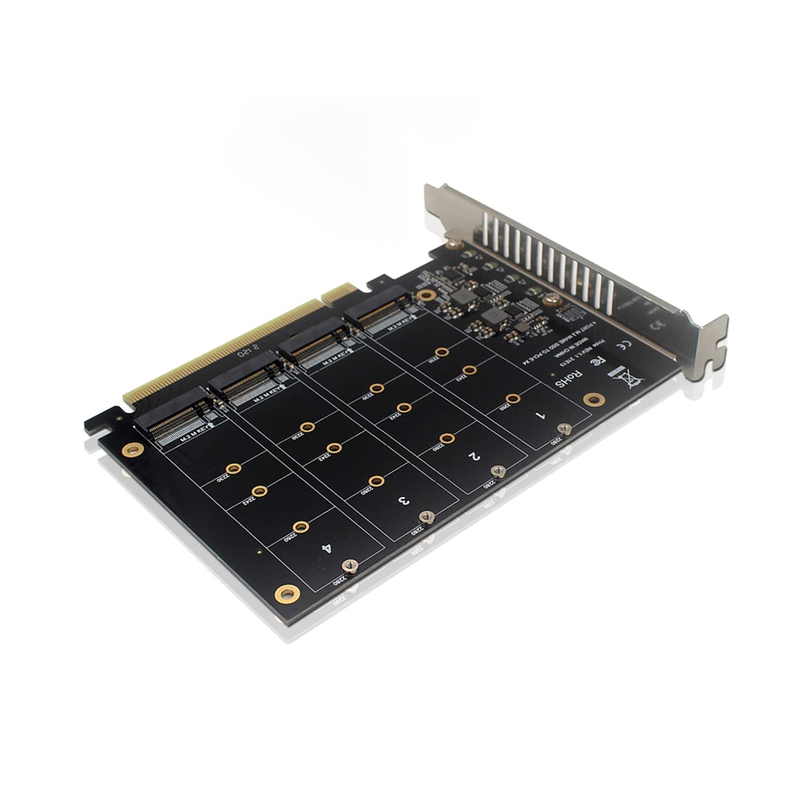 Gegong 4 Port NVMe to PCIe Host Controller Expansion Card M Key Hard Drive Converter Adapter for 2230 2242 2260 2280 M.2 NVMe SSDs - View 5 of 6