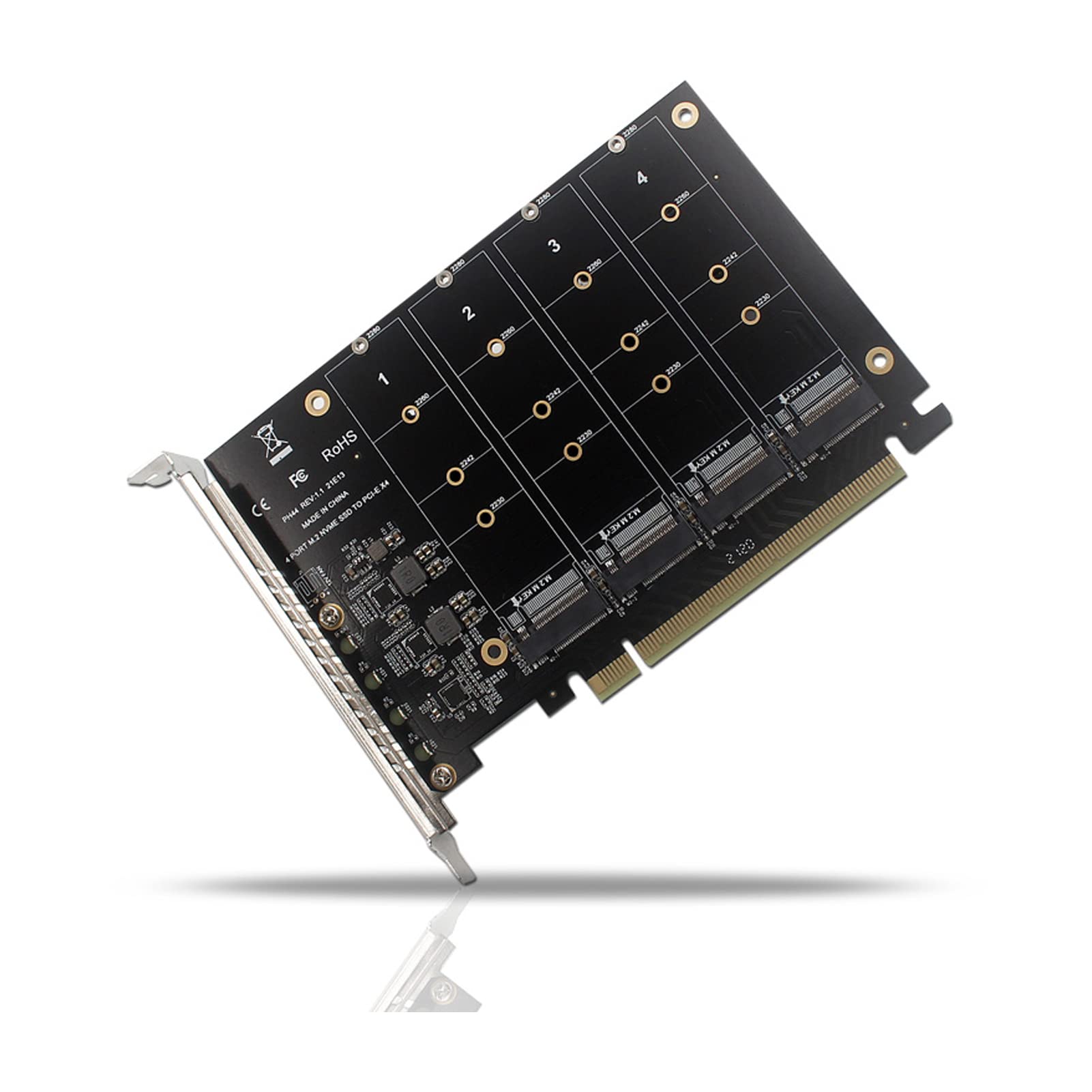 Gegong 4 Port NVMe to PCIe Host Controller Expansion Card M Key Hard Drive Converter Adapter for 2230 2242 2260 2280 M.2 NVMe SSDs
