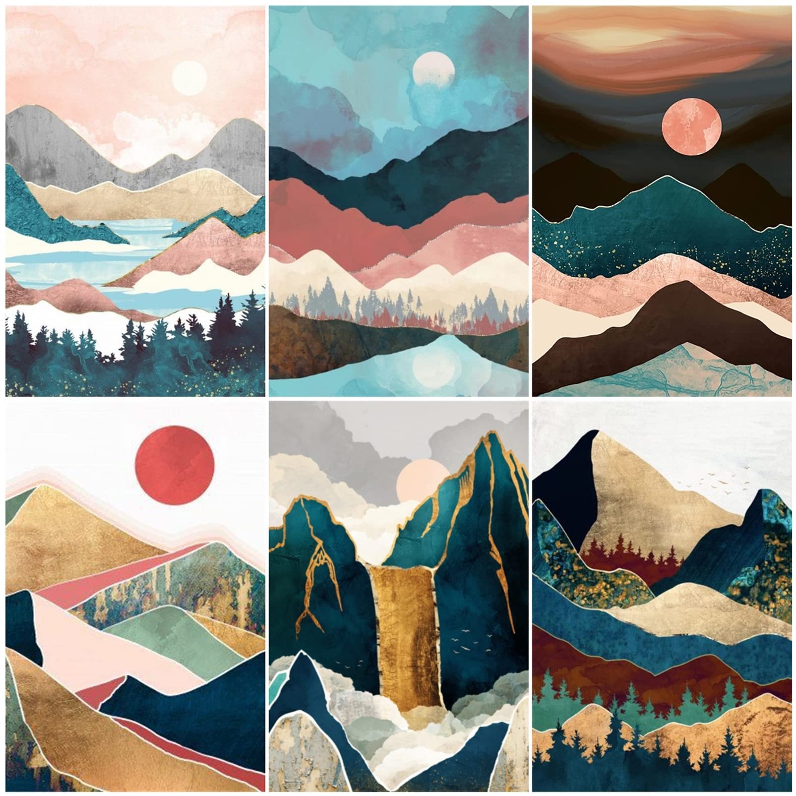 LFMU 6 Pack Diamond Painting Kits for Adults Full Round Drill Abstract Landscapes DIY 5D Art Craft Home Wall Decor Gift 12x16inch