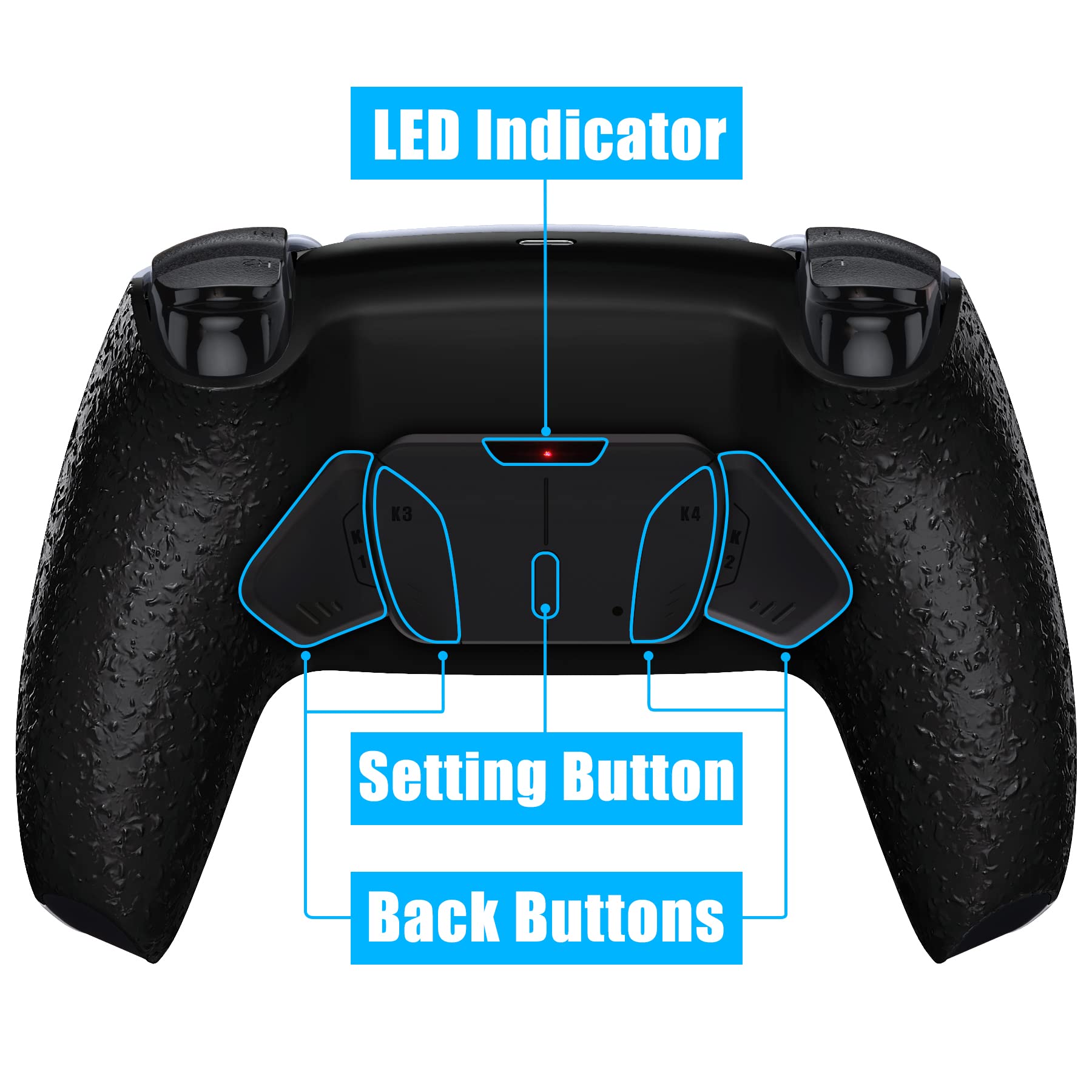 eXtremeRate eXtremeRate Textured Black Programmable RISE4 Remap Kit for PS5 Controller Upgrade Board Redesigned Back Shell and 4 Back Buttons - View 6 of 8