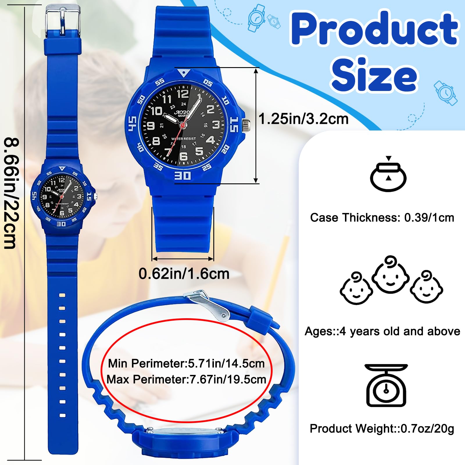 SOCICO SOCICO Children's Waterproof Analog Watch Easy to Read Durable Learning Wristwatch for Kids Blue Black Face Ideal for School - View 4 of 9