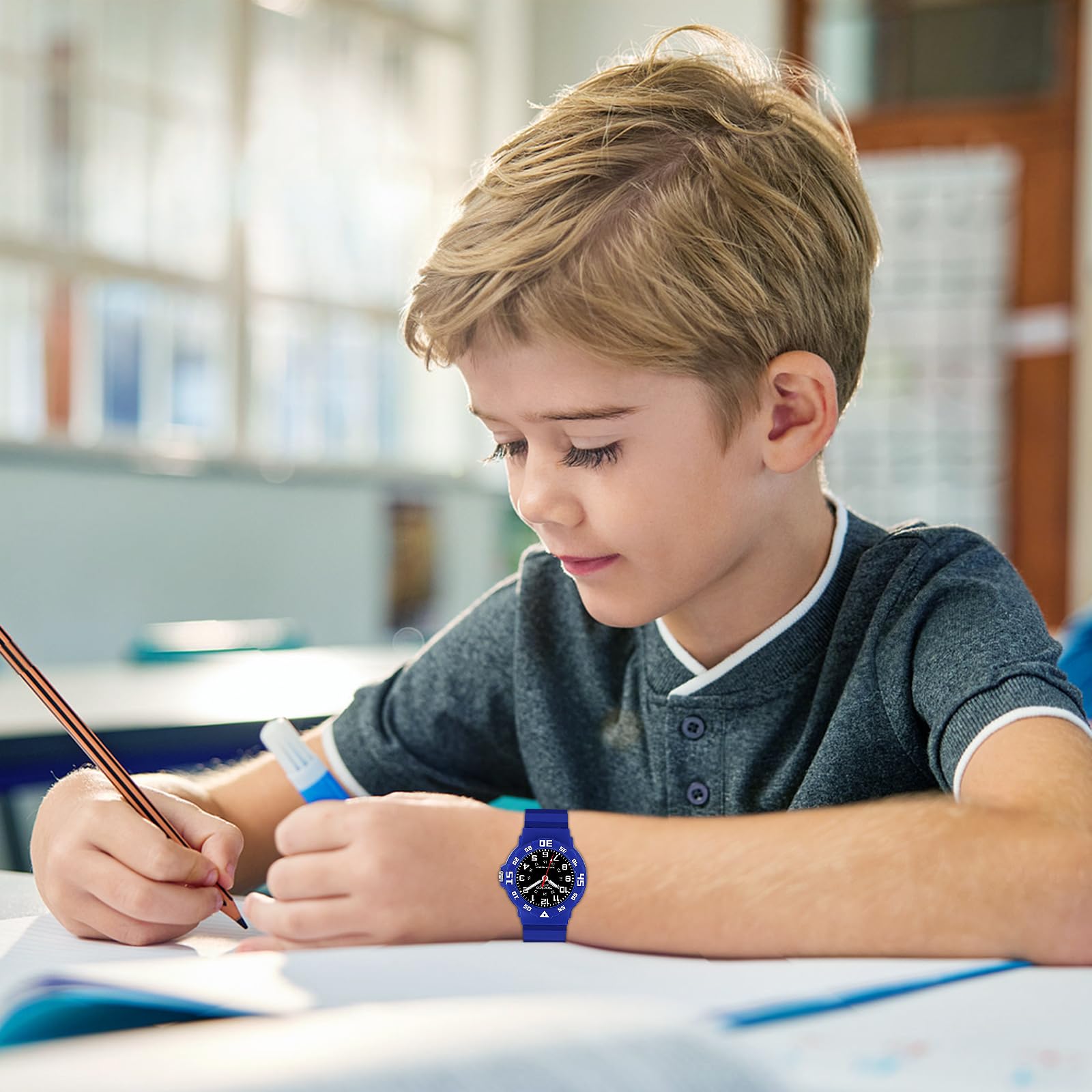 SOCICO SOCICO Children's Waterproof Analog Watch Easy to Read Durable Learning Wristwatch for Kids Blue Black Face Ideal for School - View 7 of 9