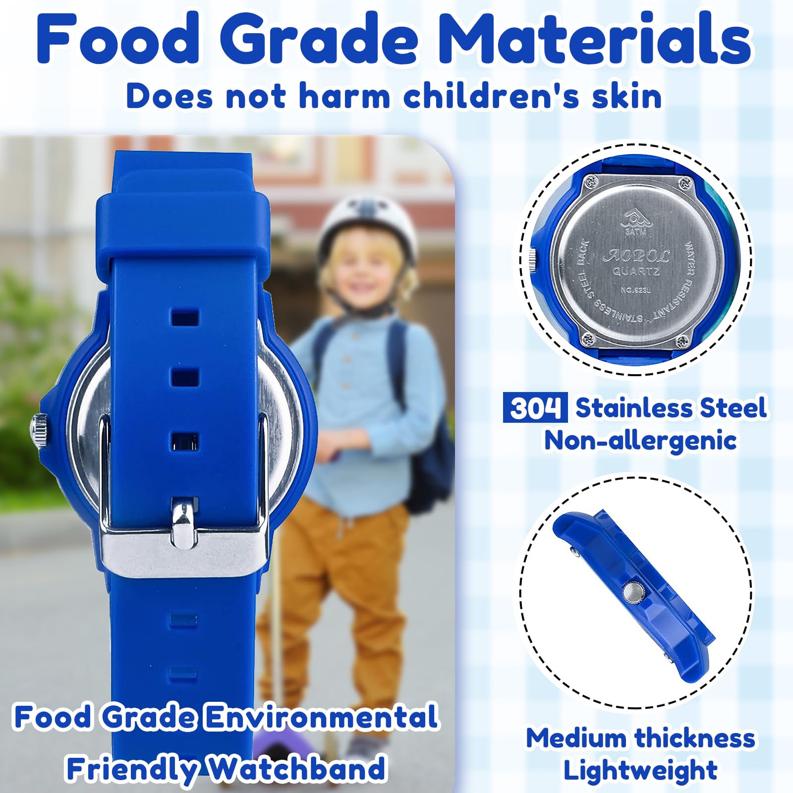 SOCICO SOCICO Children's Waterproof Analog Watch Easy to Read Durable Learning Wristwatch for Kids Blue Black Face Ideal for School - View 9 of 9