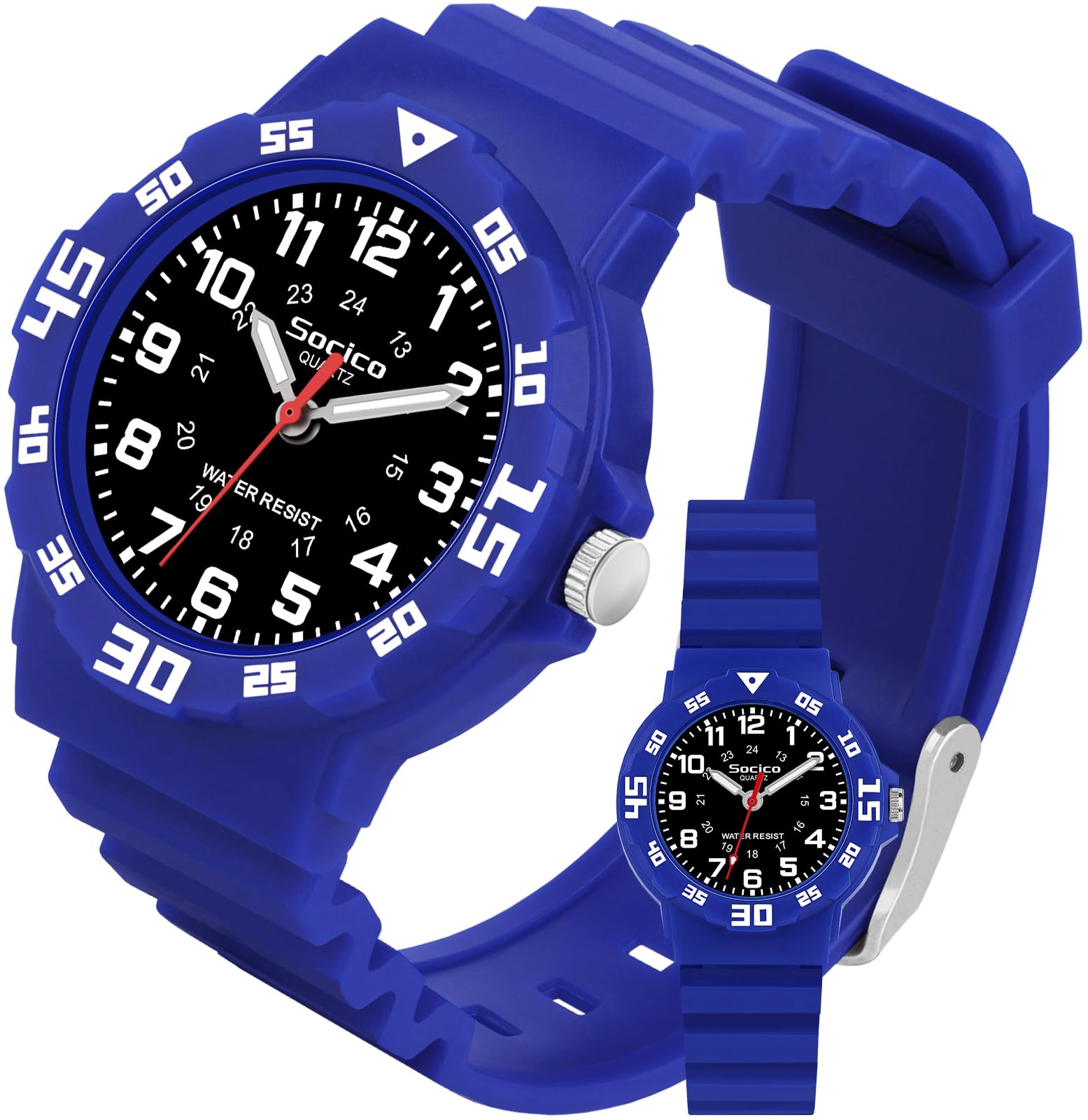 SOCICO SOCICO Children's Waterproof Analog Watch Easy to Read Durable Learning Wristwatch for Kids Blue Black Face Ideal for School
