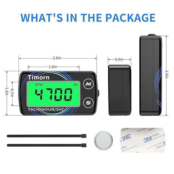 Timorn Timorn Digital Tachometer & Hour Meter: Waterproof RPM Meter for Dirt Bikes, Chainsaws, Lawn Mowers & More - View 7 of 8