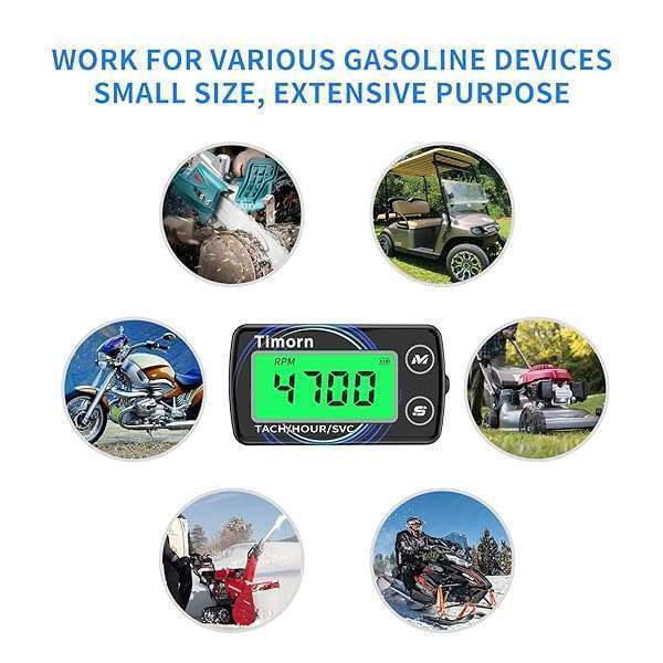 Timorn Timorn Digital Tachometer & Hour Meter: Waterproof RPM Meter for Dirt Bikes, Chainsaws, Lawn Mowers & More - View 8 of 8