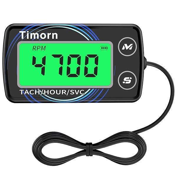 Timorn Timorn Digital Tachometer & Hour Meter: Waterproof RPM Meter for Dirt Bikes, Chainsaws, Lawn Mowers & More
