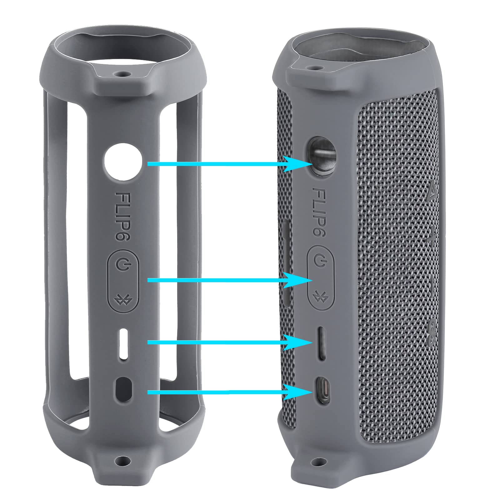 co2CREA co2CREA Soft Silicone Case for JBL Flip 6 Portable Bluetooth Speaker Grey Replacement Cover - View 4 of 7