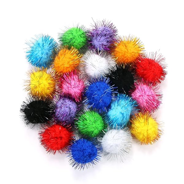 CABAX CABAX 1.8 Inch Assorted Color Sparkle Balls Tinsel Pom Poms Glitter Toys for Cats and Kittens 20 Pack Ideal for DIY Christmas Projects