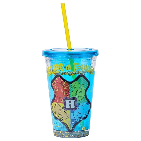 Silver Buffalo Silver Buffalo Harry Potter Chibi Crest Snow Globe Cold Cup - 14oz Wizard in Training with Lid & Straw