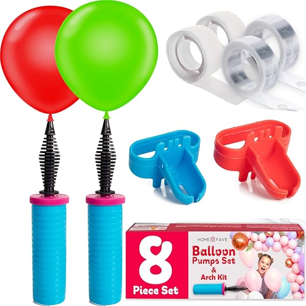 HOMEFAVE Balloon Pump & Arch Kit: Dual Action Inflator, 32Ft Strip & 200 Glue Dots - Perfect for Parties!
