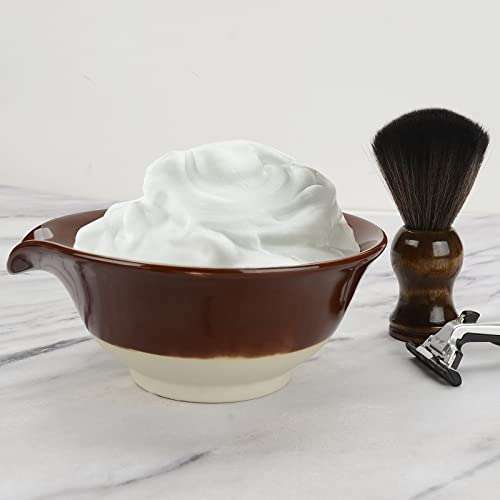 Linkidea Linkidea Ceramic Shaving Bowl for Men - Wide Mouth Lather Mug for Beard & Razor Shaving - Brown Shaving Soap Cup - View 6 of 8