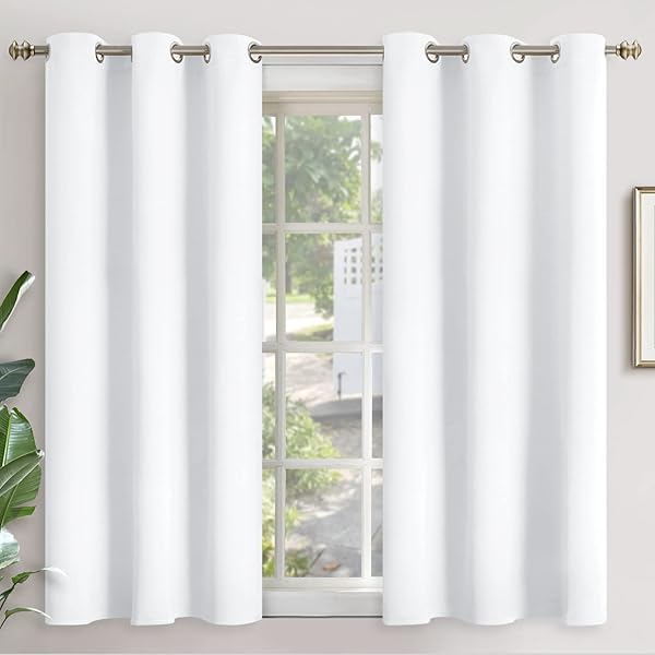 YoungsTex YoungsTex Short White Grommet Top Curtains 45 Inch Length for Kitchen Cafe Privacy Protection 2 Panels 42 x 45 Inch